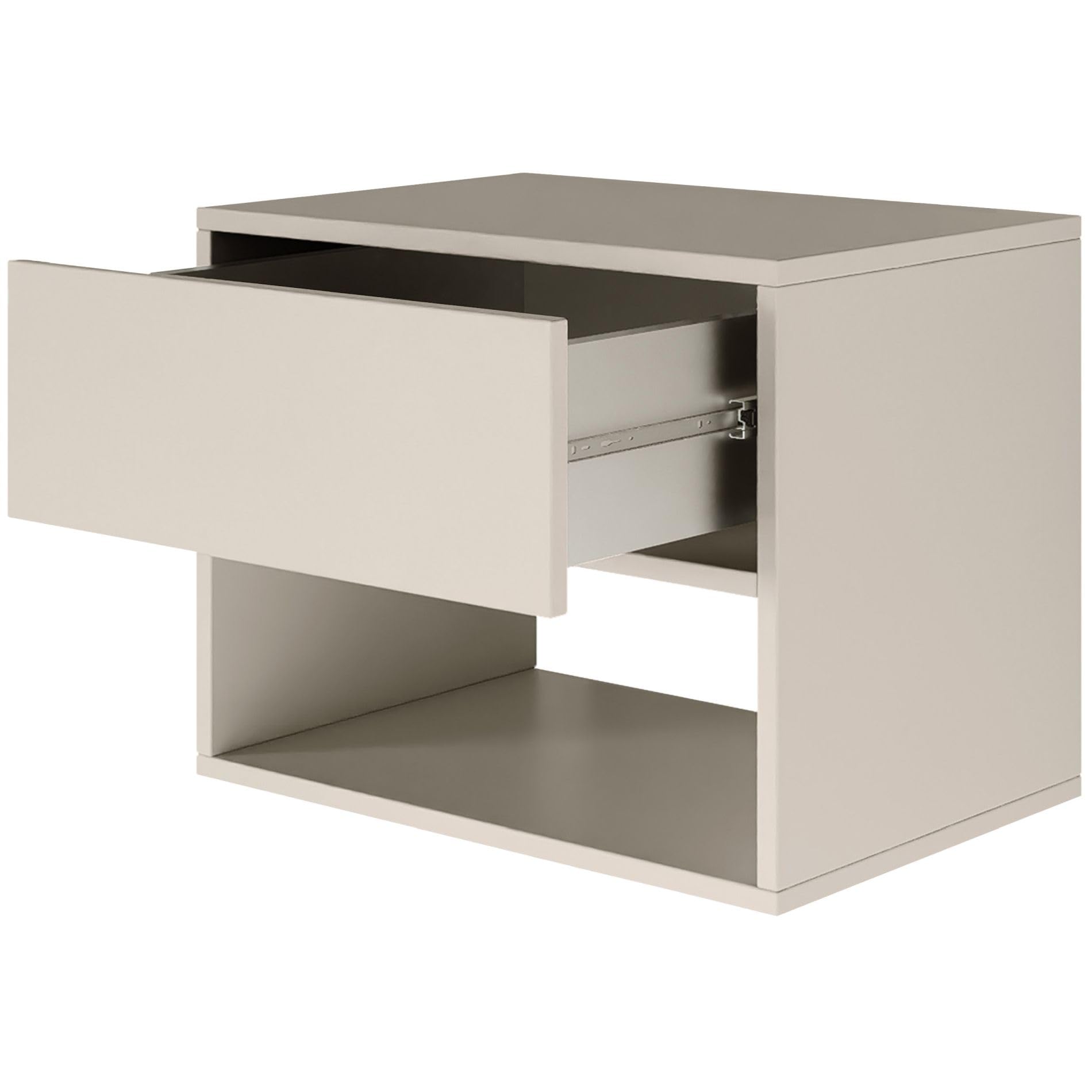 Selsey Comodino Sospeso Framme 50 cm Minimalista per Camera da Letto in Kaschmir Mensola con Cassetto Spazioso Sistema Push to Open Venature Naturali Uniche