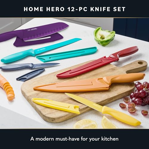 Home-Hero-Kitchen-Knife-Set-with-Sheath-Covers-High-Carbon-Stainless-Steel-Kitchen-Knives-with-Ergonomic-Handles-Ceramic-Coating-Nonstick-Ceramic-Knife-Set-with-Chef-Knife-12-Pcs-Multicolor