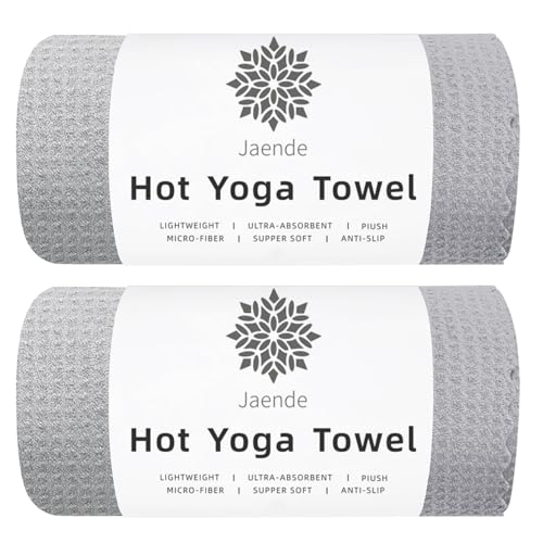 Jaende 2 Pack Multi-Functional Towels, Portable Foldable Hot Yoga Towels, Lint Free Long Bath Towels, Pilates, Bikram, Yoga Gear——Microfiber, Super Absorbent, Anti-Slip, Injury Free?Gray?