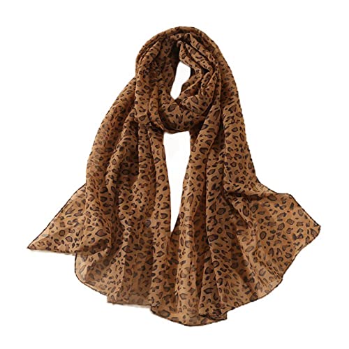 Long Wide Silk Scarf Women's Lightweight Leopard Print Chiffon Shawl Scarf Muslim Lady Hijab Wraps for Spring Summer