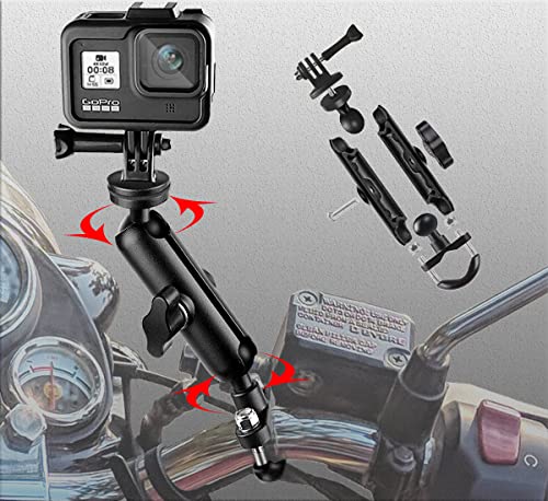 360°Motorcycle Camera Mount for GoPro Bike Holder Handlebar Mount Bracket 1/4 Metal Stand GoPro Hero10/9/8/7/6/5/4/3+ Action Cameras Accessory (Fits Bicycle Utv Motorcycle Handlebar Holder)