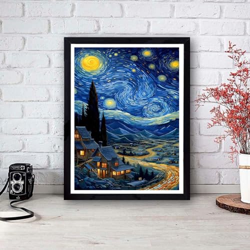 image for Tiwabb Starry Sky Village Stamped Cross Stitch Kits - Embroidery Kits 