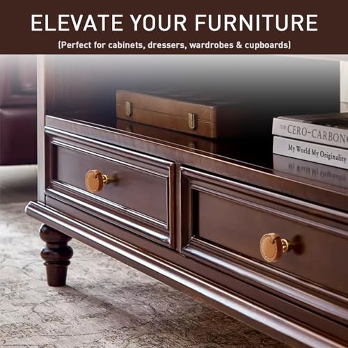 Image of 2 Pack Leather Cabinet Knobs - Brown Round Leather Drawer Pulls for Cabinets, Cupboard, Dressers, Drawers, Bedroom