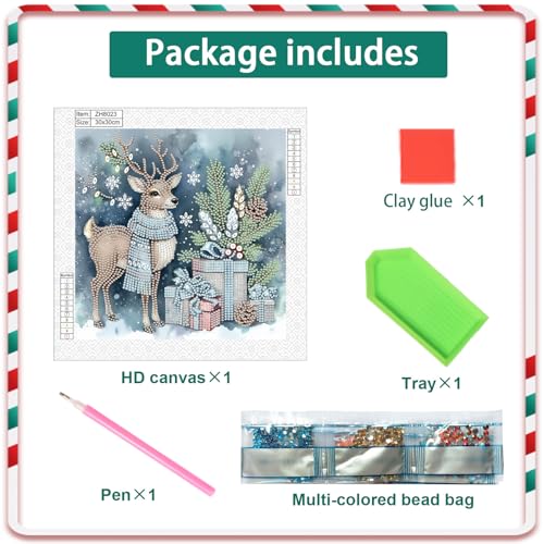 Image of Elk Deer Christmas Diamond Art Painting Kits for Adults, 5D Special Shape Diamond Art Kits for Beginners, Crystal Rhinestones Diamond Painting for Home Wall Christmas Decoration Gift 11.8x11.8 inch