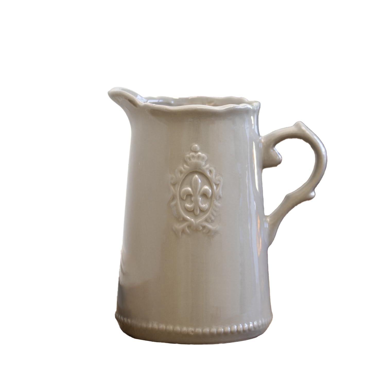 Darthome Grey Fleur De Lis Jug Vase Ceramic French Country Shabby Chic Pitcher Decor (Grey)