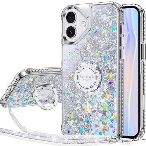 Silverback Cover per iPhone 17, Custodia in Silicone con Paillette Glitterate di Lusso con Supporto, Cover in Gel Liquido Custodia Protettiva per iPhone 17 - Argento