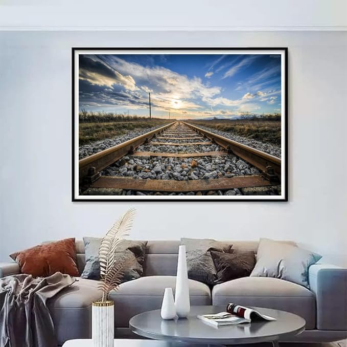 Miniatura 2 de Kit de pintura de diamantes 5D por números, tren de motor de vapor en vías de ferrocarril, arte para adultos, lienzo de taladro completo para