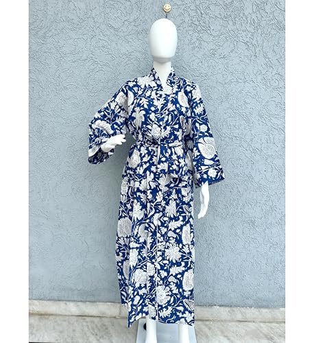 Image of Hand block print Cotton Kimono bikini cover up,Indian Hand block print Cotton Bath Robe,Swim Wear,Nighrwere Dressing Gown