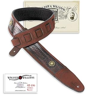 Walker & Williams Ge-106 antique Noyer estampée Sangle rembourrée avec Laiton Conchos - Les Beatles, Paul McCartney, John Lennon, RIngo Starr, George Harrison