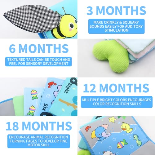 Image of Caterbee Baby Mirror Toys, Inant Tummy time Toy Cloth Book with Mirror, Fun Crinkly Sounds for Early Learning and Developmental Playtime 0 Months up