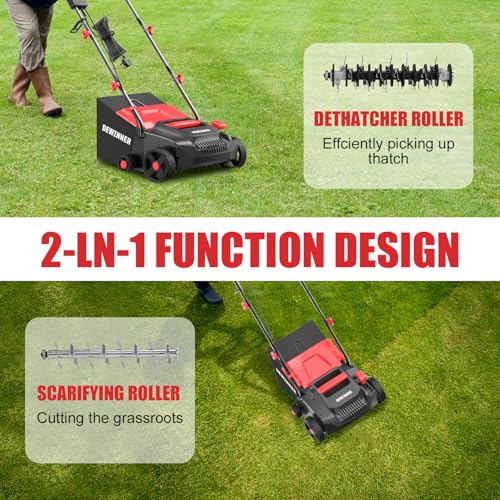DEWINNER 1500W Lawn Scarifier and Aerator, Electric Scarifiers for Lawns with 2 Interchangeable Rollers, 4 Adjustable Positions, 30L Grass Box, 33CM Working Width, 10M Power Cord 5 DEWINNER 1500W Lawn Scarifier and Aerator, Electric Scarifiers for Lawns with 2 Interchangeable Rollers, 4 Adjustable Positions, 30L Grass Box, 33CM Working Width, 10M Power Cord - Image 5