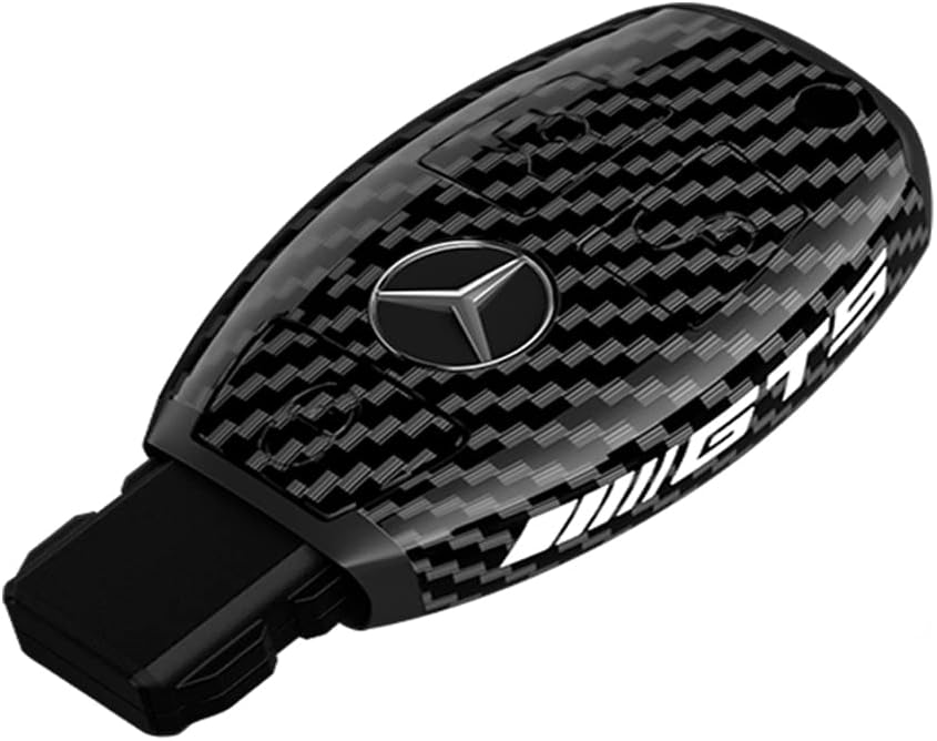 Compatible with Mercedes Benz Car Key Fob Cover with Keychain Carbon Fiber Pattern 360 Degree Protection Key Shell Case for C E G S M GL CLS CLK G Class, Black, M