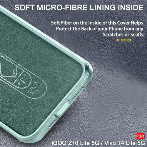 Image of TheGiftKart Liquid Silicon Back Cover Case for iQOO Z10 Lite 5G / Vivo T4 Lite 5G | Shockproof Military Grade Protection | Micro-Fibre Cloth On Inner Side | Built-in Anti-Slip Grip Cover (TPU, Green)