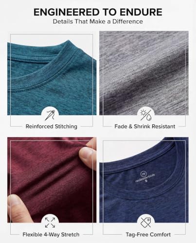 Image of 5 Pack Men's Dry Fit Workout T Shirts Crew Neck Athletic Gym Running Tees