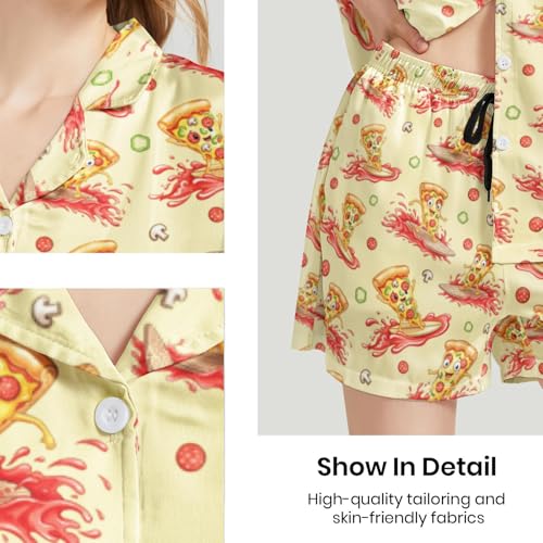 Image of Funny Satin Pajamas Set for Women Button Down Sleepwear Print Pjs Set 2 Piece Short Sleeve Loungewear Gift for Women