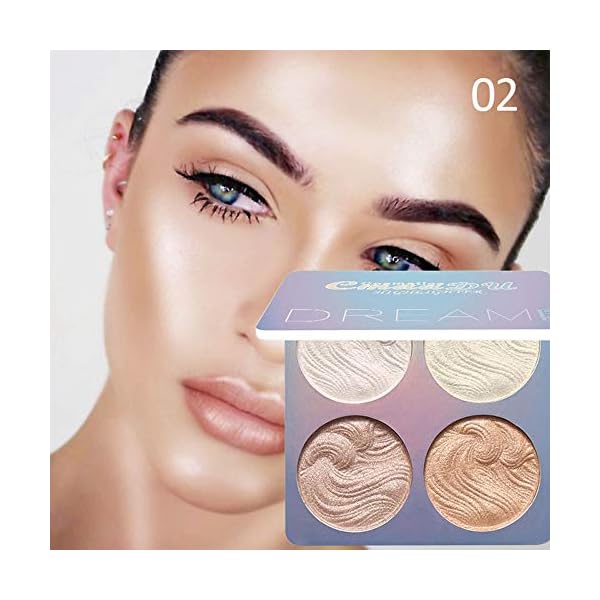 CmaaDU 4 Colors Shimmer Highlighter Highlight Hilight Makeup Palette Highlighter Powder iluminadores iluminador de maquillaje,White Pink Champagne Gold Shimmer Highlighter Primer Face Makeup Glitter