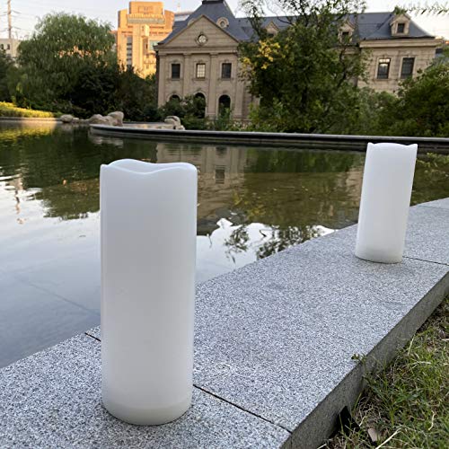 Image of 2 Pack Outdoor Flameless Pillar Candles with Remote and Timer Waterproof Battery Operated Electric LED Candle Set for Gift Home Decor Party Wedding Supplies Garden Christmas Decoration, 3 inch x 8 inch