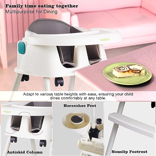 Image of Baybee 4 in 1 Convertible Kids High Chair for Baby | Comfortable Booster Seat with Height Adjustable, Footrest, Food Tray & 3 Point Safety Belt | Feeding Chair for 1 to 4 Years Boys Girls (White)
