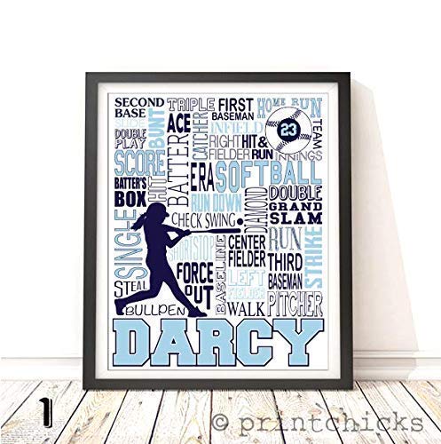 PrintChicks - Softball Personalized Print - Wall Art Decor Poster Team Gift SHIPS 1-2 DAYS ARRIVES BEFORE CHRISTMAS!