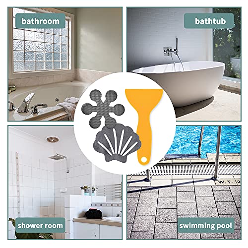 Alinn Anti Slip Shower Stickers, 24 Pack Fashion Shell Snowflake Style Design Safety Bathtub Strips Non-Slip Bathtub Sticker For Bathtub, Bathroom, Kitchen, Stairs Steps, With Scraper, Gray #TOP4