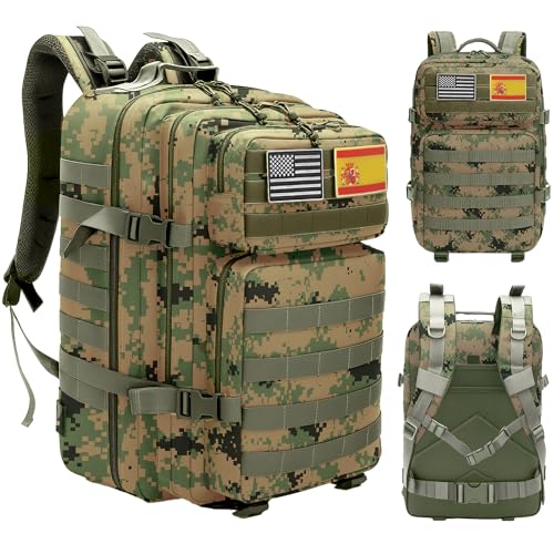 unycos - Mochila Táctica Militar【45L】 Sistema Molle, Tela Oxford 900D Resistente, Bolsillos para 3 Días de Emergencias, Senderismo, Viaje, Crossfit, Gimnasio, Actividades al Aire Libre (Camuflaje 2)