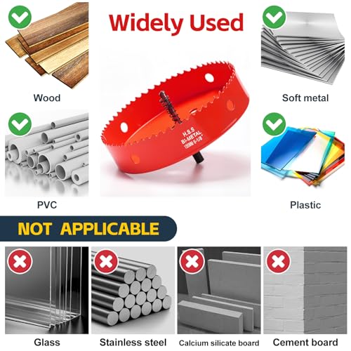 Image of 6-1 /8 Inch Hole Saw with Dust Bowl, 6.1 Hole Saw for Recessed Lights, Hole Cutter for Led Recessed Lighting, Wood and Drywall, Red