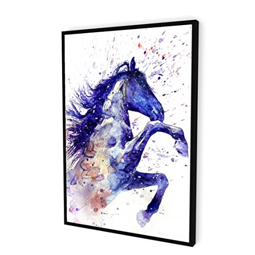 Image of PAINTINGMANTRA Canvas Painting Wall Painting Watercolor Running Horse Decorative Luxury Paintings with Frame for Home Decoration, Living Room, Bedroom and Office Decor (Blue, 22 X 34 Inches)