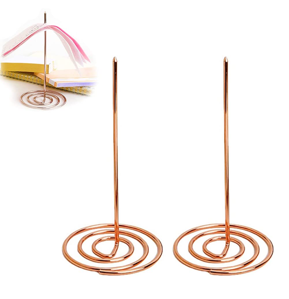 SYOSI Desk Receipt Holder Desk Straight Rod Check Spike Memo Clip Bill Fork Stick Desk Straight Rod Check Spike Paper Memo Receipt Holder for Office Restaurant, 2 Pcs (Rose Golden)