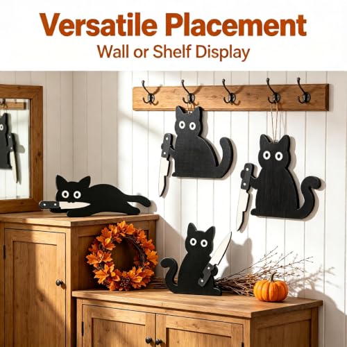 ChayWillow Wooden Black Cat Halloween Decor Set, 3 Pieces - image 4