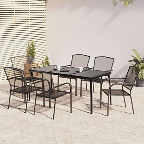Snsowed Juego de Comedor de jardín 7 Piezas, Conjunto Mesa Y Sillas Jardin, Garden Furniture, Muebles De Jardin, Conjunto Terraza Exterior, Muebles Jardin Exterior, Acero Gris Antracita
