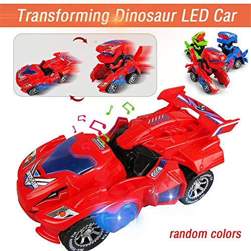 Hengbang Transforming Toys, Dinosaur Cars Combined Into One,Automatic Transformation, Transformation Of Dinosaur Led Cars, Lamps (Red) #TOP1