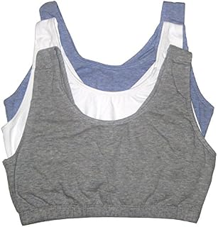 Fruit of the Loom Women's 3 PR Built-Up Sportsbra, Grey Heather/White/Blue Heather, Size
