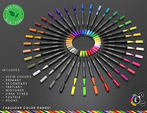 Dual Tip Brush Pens Double Sided Pigment Based(Non Acrylic) Brush Markers 36 Color Art Set With Zipper Case Flexible Brush And 0.4Mm Fineliner - Coloring Journaling Lettering Drawing Sketching #TOP3