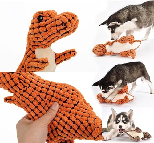 Edumov Hundespielzeug Quietschend, Waschbares Kauspielzeug Hund Unzerstörbar, Robustes Kuscheltier für Welpen und Kleine Hunde, Lustig Dog Toy Dino-Hundespielzeug Weihnachten