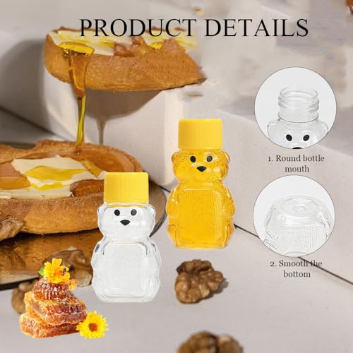 2 Pcs 2oz Plastic Honey Bear Bottle, Bear Shape Clear Empty Honey Jar with Screw Yellow Lid, Honey Dispenser for Baby Shower Party Favors Gifts (Yellow Lid) (yellow)