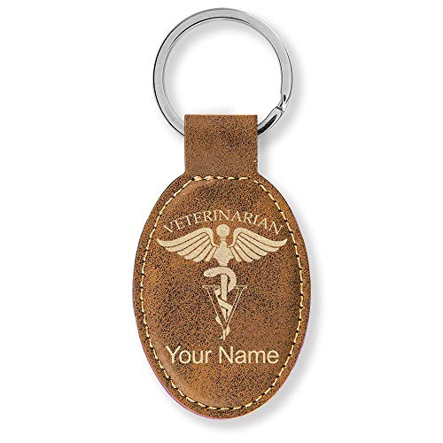 LaserGram Oval Keychain, Veterinarian, Personalized Engraving Included (Rustic with Gold)