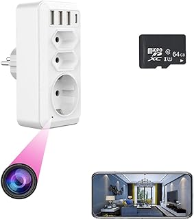 Câmera oculta, soquete da UE com 3 interface USB e porta tipo C, Firstoy HD WiFi adaptador UE plug câmera com visão noturna e função de visualização remota, vigilância para segurança interna e escritório doméstico