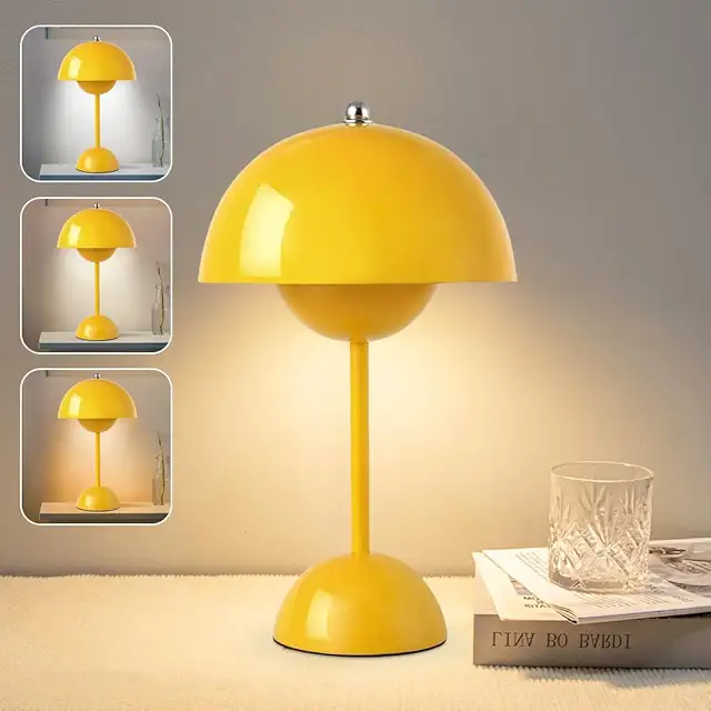 DASIAUTOEM Pilzlampe: Kabellose LED Tischlampe mit Touch-Dimmer & 3 Lichtfarben