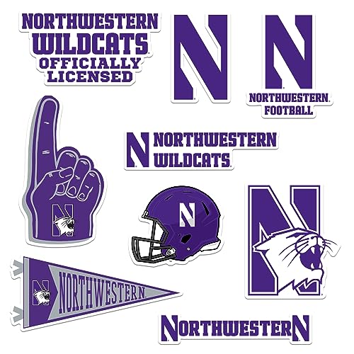 Image of Northwestern University 8ct Vinyl Large Deluxe Stickers Variety Pack - Laptop, Water Bottle, Scrapbooking, Tablet, Skateboard, Indoor /Outdoor - Set of 8