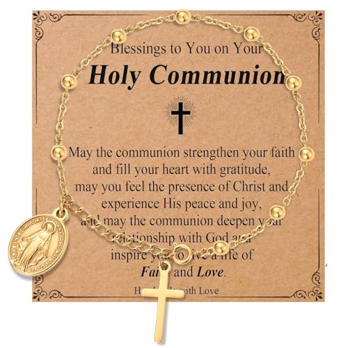 Catholic Gifts for Girl Virgin Mary Christian Cross Bracelet First Communion Baptism Confirmation Gifts For Teen Girls Link Jewelry