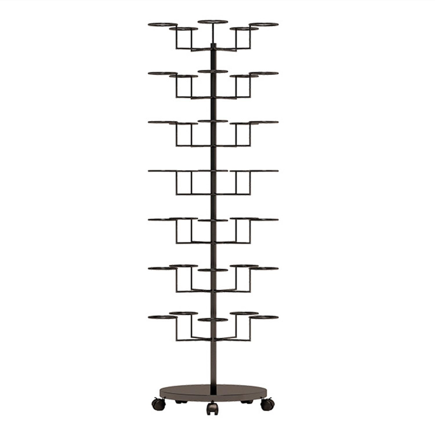 Soporte giratorio de metal con ruedas para gorras, pelucas y sombreros, organizador independiente con 7 niveles (negro)