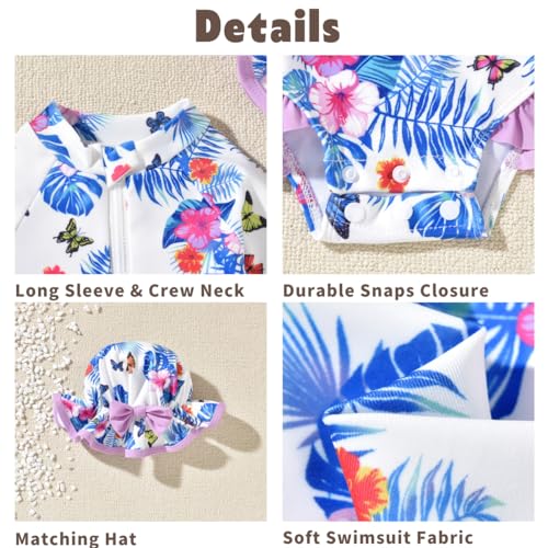 Image of Aalizzwell Baby Girls Long Sleeve One Piece Swimsuit with Hat