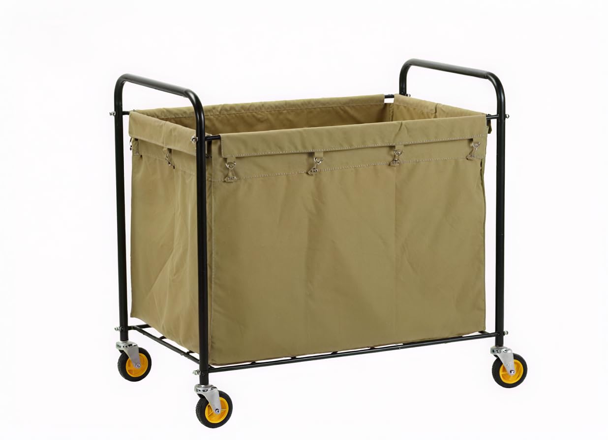 Chiner Carro Lavandería 250L Plegable, Kaki | 4 ruedas giratorias, Nylon y poliéster, Cierre con mosquetones, 94 x 54,5 x 89,5 cm