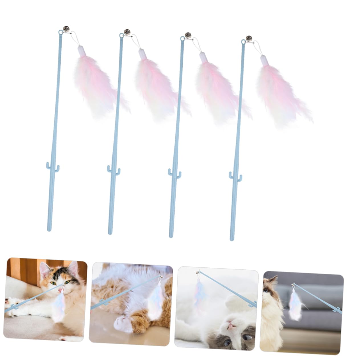 Mipcase 20pièces Canne Plumes pour Chats Jouet Interactif avec Poignée Cactus pour Chats Intérieur Et Extérieur