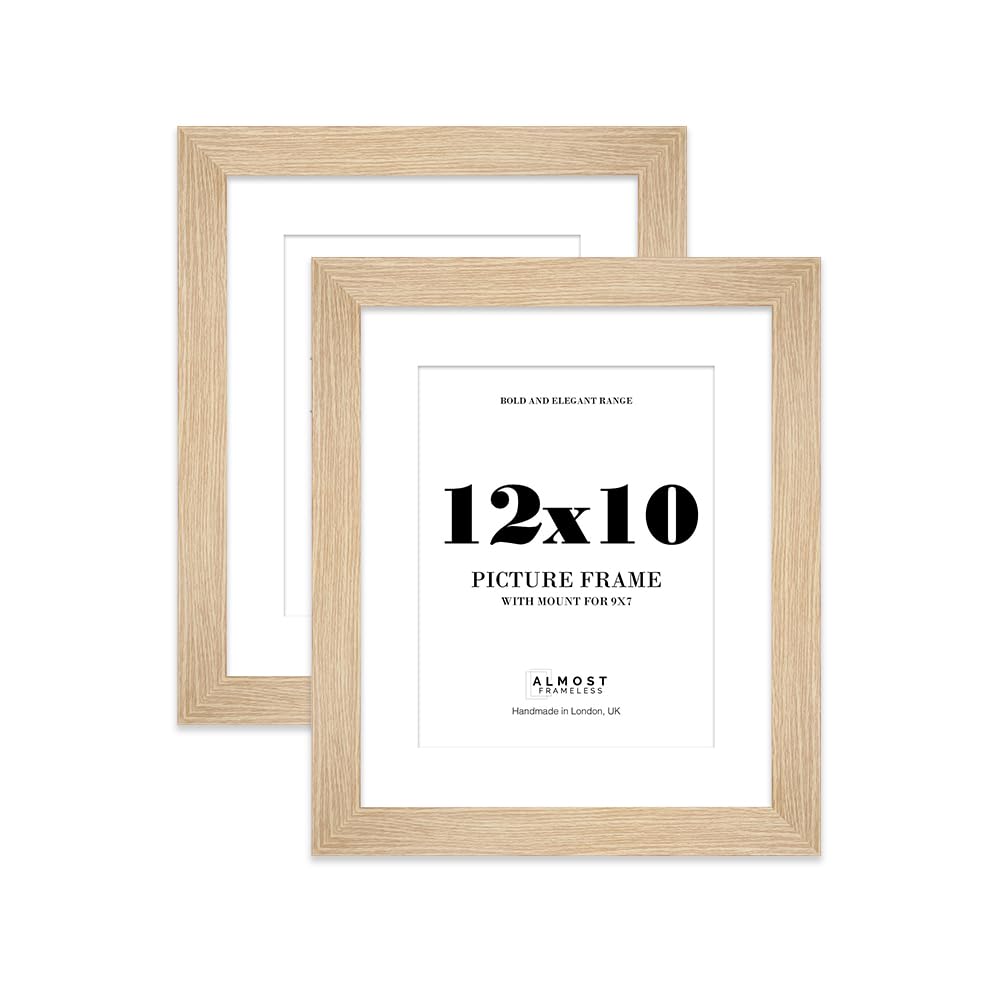 12x10 Oak Frame With Mount for 9x7 Pictures 28mm Edge Portrait and Landscape Display with Wall Hooks and Kickstand, 2 Pack