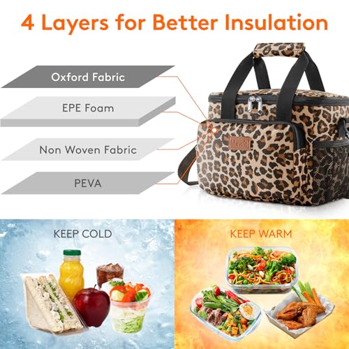 Image of Lifewit Medium Lunch Bag, Insulated Lunch Box, Soft Cooler Cooling Tote for Adult Men Women, Leopard 12-Can (9L)