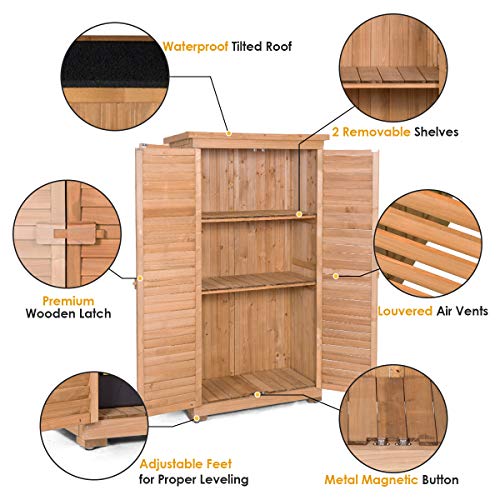 S Afstar Outdoor Storage Shed, Wooden Tool Storage Shed W/Detachable Shelves & Pitch Roof & Shutter Vents thumb #6