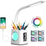 Study LED Desk Lamp with USB Charging Port&Screen&Calendar&Color Night Light, Kids Dimmable LED Table Lamp with Pen Holder&Clock, Desk Reading Light for Students,10W