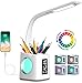 Led Desk Lamp Wanjiaone Desktop Lamp with USB Charging Port&Alarm Clock&Calendar&Pen Holder&Color Night Light, Girl Study Lamps for Kids, Eye Caring Table Lamp,10W White