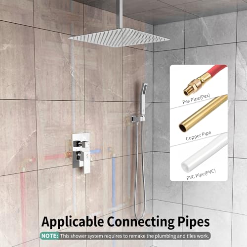 Image of SR SUN RISE 16 Inch Ceiling Mount Rain Shower System,Polished Chrome